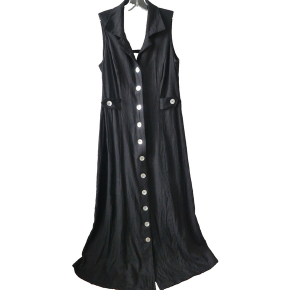 Maxi Black Ultra Dress Linen Rayon Blend Cut Out Back Size 12 MOP Minimalist - Picture 1 of 8